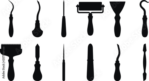 Foto Professional Linocut and Block Printing Hand Tool Silhouette Icon Set Featuring