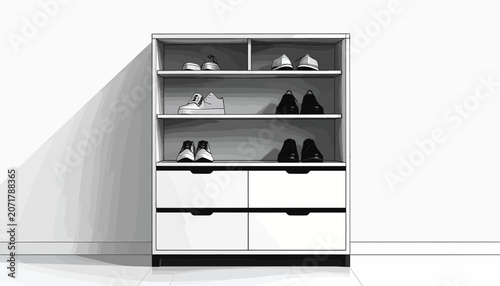 Fotografie Shoe storage cabinet with shoes.