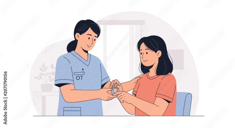 Fototapeta premium Occupational Therapy Session: Therapist Assists Patient with Hand Exercise