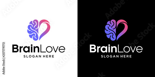 Brain and Heart Line Art Logo for Therapy, Mental Health, Nero science simple logo design
