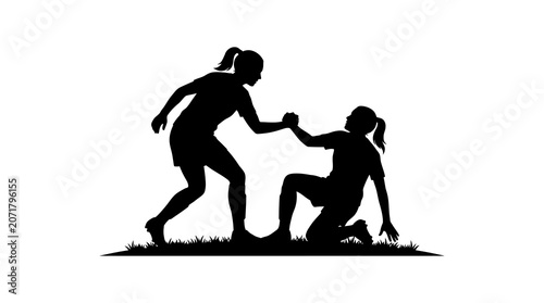 Female Soccer Players Sportsmanship Silhouette