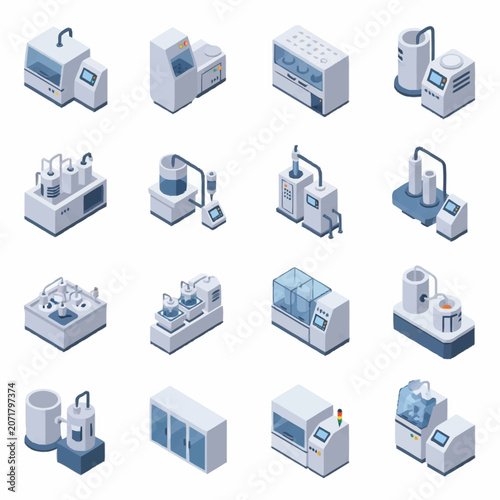 Tableau sur toile Isometric illustration of various laboratory and medical equipment