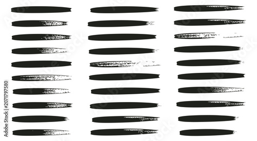Photos Black highlighter brush stroke lines vector illustration, underline banner elements, dry paint marker stripes, rough grunge ink smears, bold hand drawn highlights, isolated on transparent background