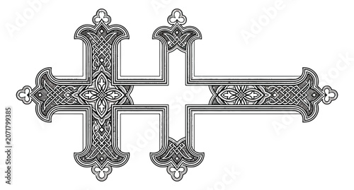 Fotografie Vintage ornamental double cross vector, intricate filigree religious crucifix il