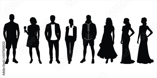 Fényképezés Diverse group of male and female silhouettes in various casual and formal attire