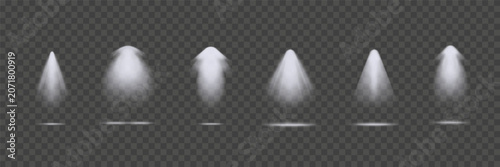 Isolated spotlights, lighting fixtures set, stage lighting, theater lighting, hall, performance on a transparent background. Vector illustration.
