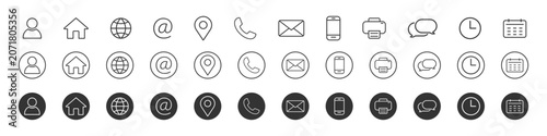 Business card icon or Contact information set for company, name, phone, mobile, place, location, mail, website and message icon set for template. vector illustration