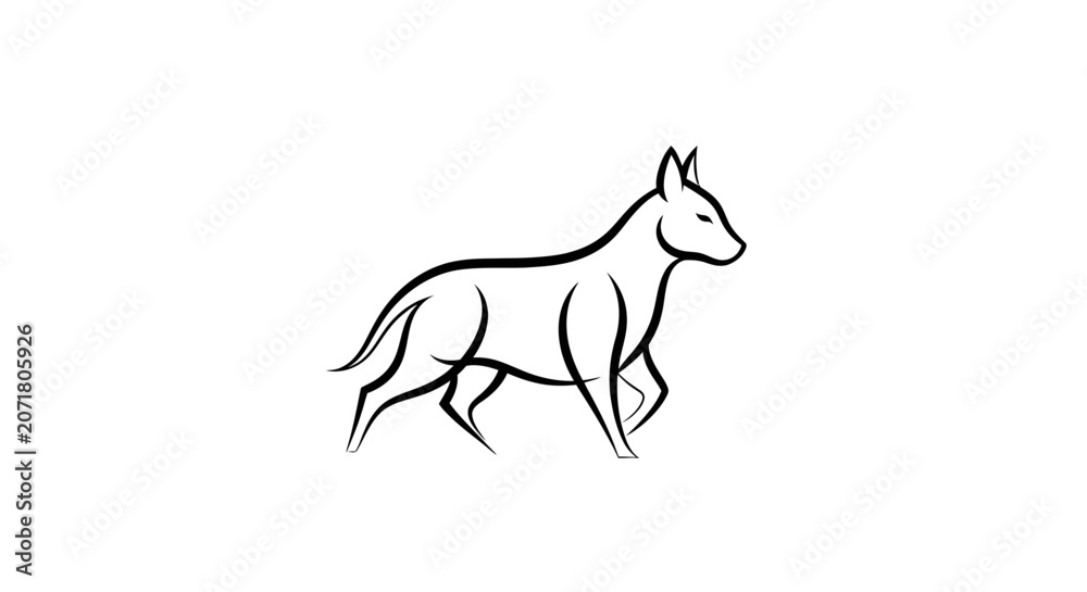 Fototapeta premium Elegant stylized canine silhouette walking forward outline art