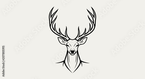 Canvas Print Elegant stag head with large antlers on a neutral background graphic art