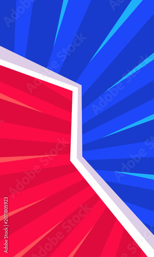 Dynamic red and blue shield with white border.