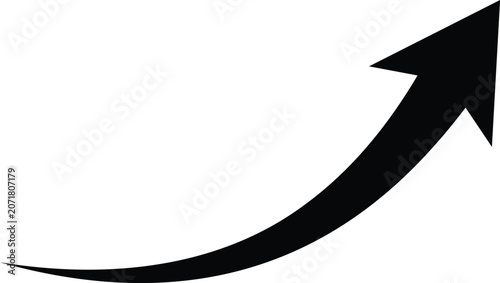 Photos A black curved arrow pointing upwards and to the right, isolated on a white back