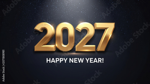 Golden 2027 new year celebration with sparkling lights and festive typography