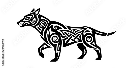 Stylized wild animal tattoo design with celtic knot patterns