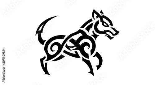 Stylized wolf tribal design silhouette running motion dynamic