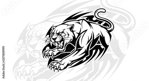 Tribal panther emblem aggressive big cat illustration