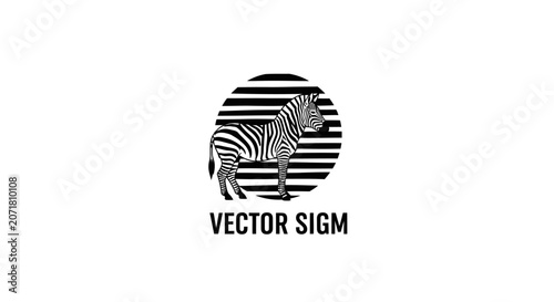 Zebra standing in front of horizontal stripes symbol minimal graphic design