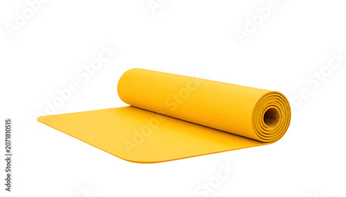 yellow yoga mat on white background, Yoga Exercise Mat Roll Isolated
