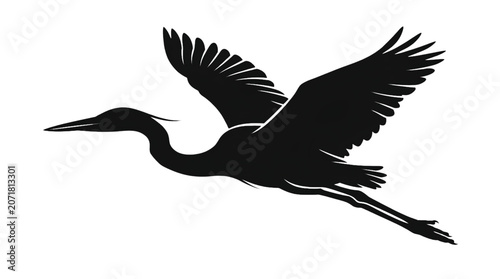 фотографія Flying Heron or Egret Bird Silhouette Vector Great Blue Heron in Flight