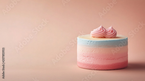 Elegant Pastel Pink Layer Cake with Buttercream Frosting and Copy Space