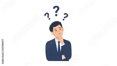 Confused Businessman with Question Marks Animation Green Screen 4K