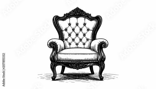 Ornate Tufted Armchair Furniture Piece.