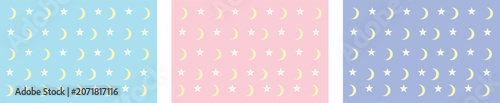 Fotografie 3 fonds colorés pour bébés avec des lunes et des étoiles