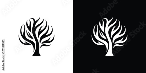 Black and white tree on contrasting backgrounds silhouette symbol abstract