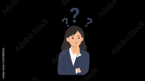 Flat Design Businesswoman Thinking with Question Marks Animation Green Screen 4K