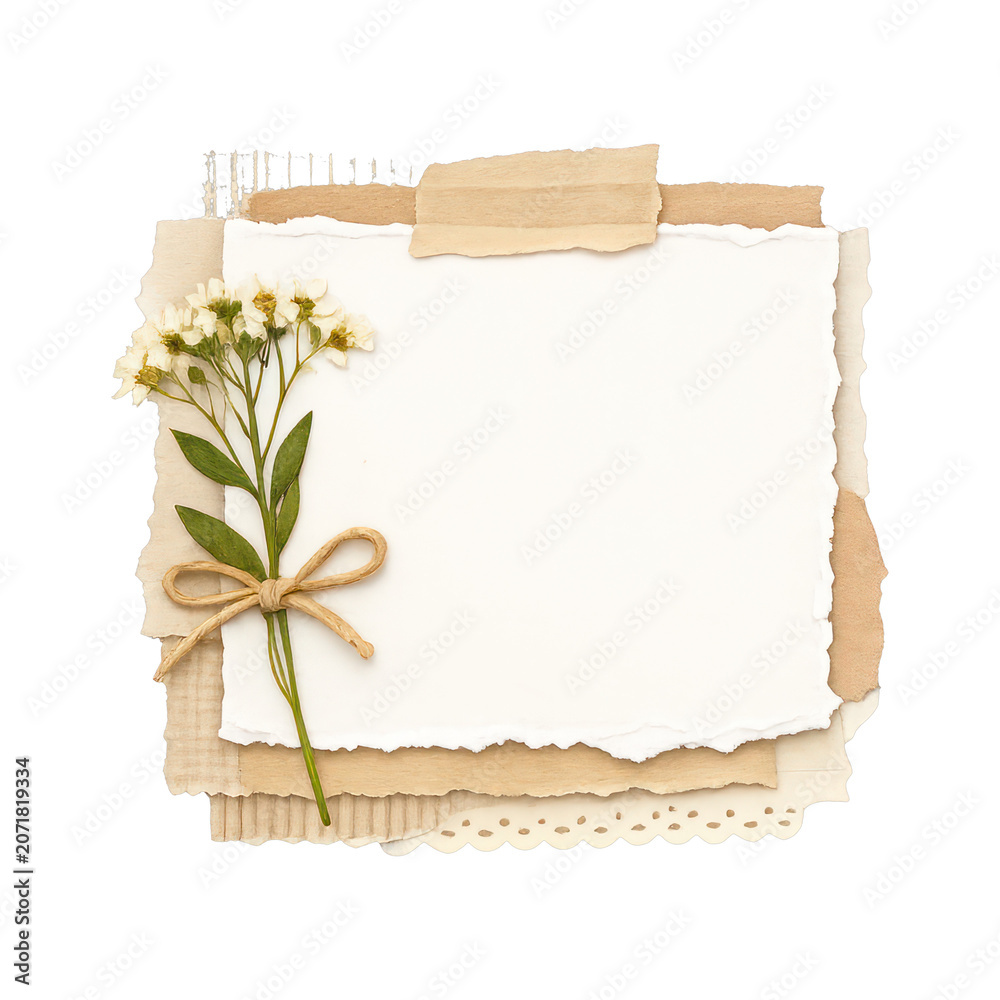 Fototapeta premium PNG Rustic floral paper collage design.