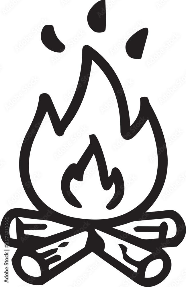 Fototapeta premium Campfire doodle line icon for camping, outdoor adventure and travel