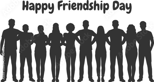 Happy group of friends standing together silhouette style