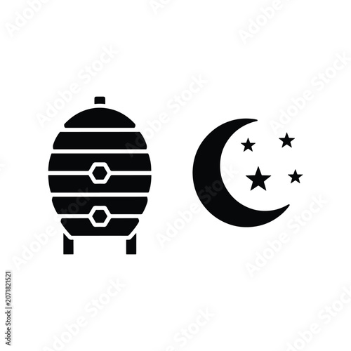 Moon And Stars Night Solid Silhouette Icon Collection