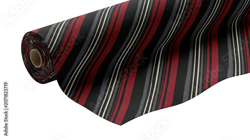 Striped Fabric Roll with Red Gray and Cream Stripes on Isolated Transparent Background