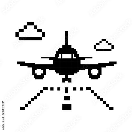 Pixel art airplane runway landing