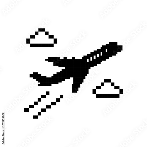 Pixel art airplane flying sky
