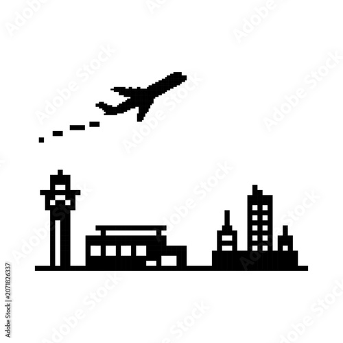 Pixel art airplane takeoff airport