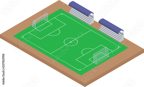 Isometric Soccer Field Vector Illustration