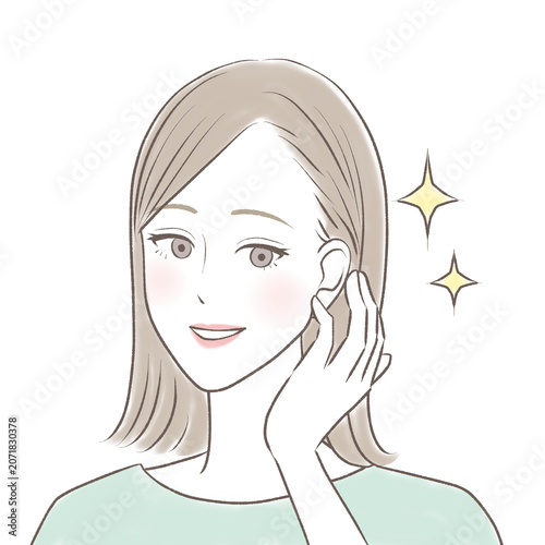 肌がきれいで喜ぶ女性