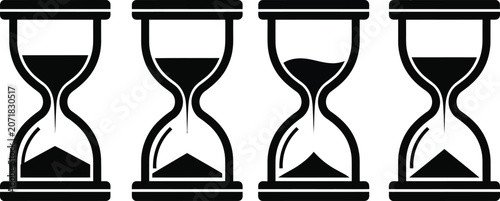 Vector silhouette of four hourglasses with different sand levels