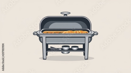 Stainless steel chafing dish with a stand for buffet catering, cutout transparent background