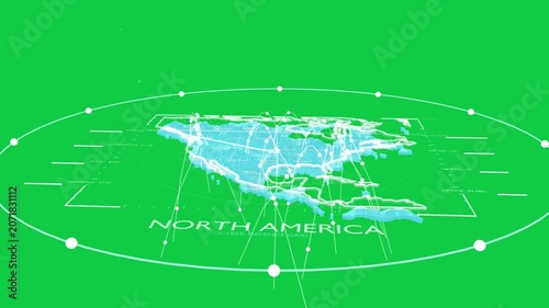 On pulse cyan North America holo tilting, tracing arcs, pulsing nodes, transparent bg for security