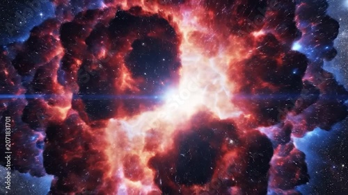 A massive supernova explosion glows brightly in deep space