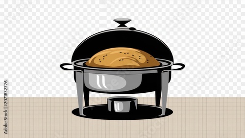 Stainless steel chafing dish with a stand for buffet catering, cutout transparent background