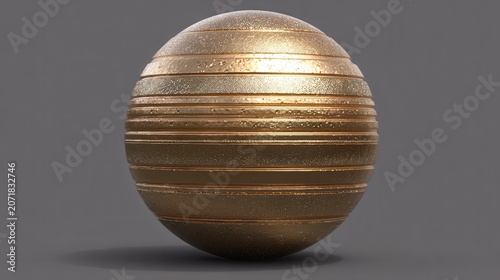 Golden Sphere with Horizontal Stripes and Textured Surface Details