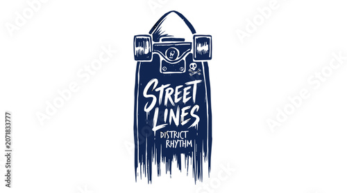 Skateboard street lines design. District rhythm vintage graphic. Skate culture t shirt art.
