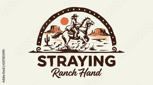 Straying ranch hand. Retro style cowboy country. Western vintage artwork.