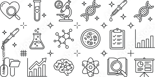 Tableau sur toile Medical science laboratory research vector elements doodle set with microscope d