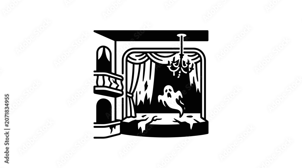 Obraz premium Spooky ghost appearing on stage in old theater.