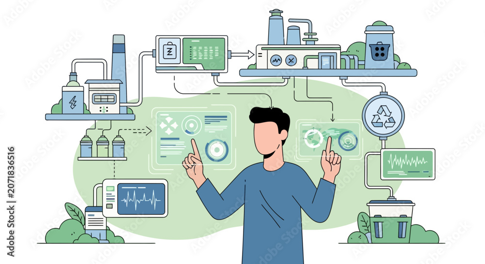 Fototapeta premium Smart Factory: Industrial Automation Control System with Human Interaction