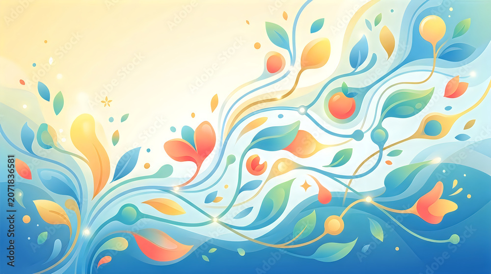 Naklejka premium Vibrant Watercolor Ocean Waves with Tropical Fish and Coral in Abstract Summer Design